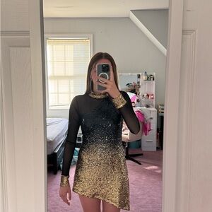 Glamorous Black and Gold Long Sleeve Dress